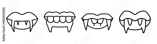 Line art cartoon vampire fangs set. scary halloween mouth design.