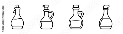 Line art icons of various oil and vinegar bottles for the kitchen.