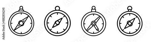 Outline set of navigation compass icons for travel and direction guidance