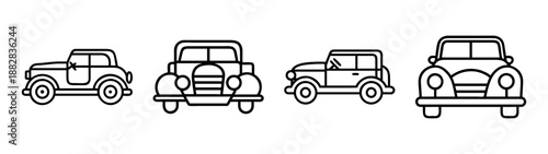 Classic car outline icons set retro vehicles collection of transport