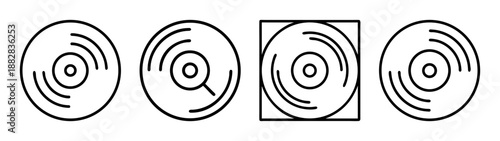 Music vinyl record or cd outline icons set. audio media symbols