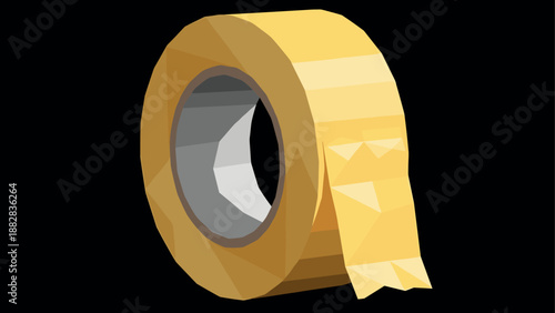 Yellow adhesive tape roll in low poly design on black background