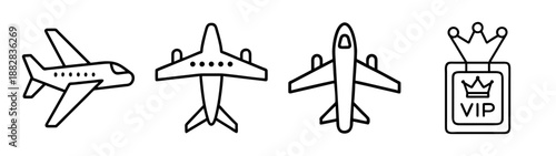 Airline travel and vip experience line art icon set for web
