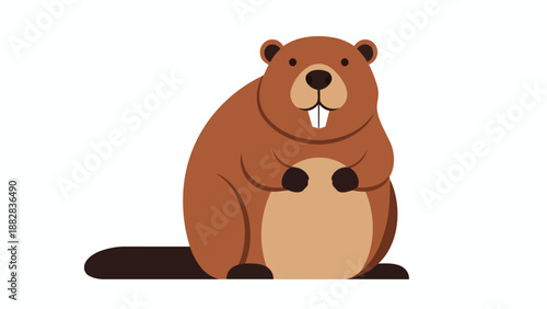 Charming flat design of a brown beaver with prominent front teeth, embodying a friendly forest creature