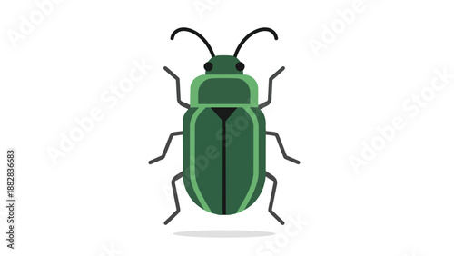 Minimalist green insect illustration a charming flat design beetle on a pristine white background