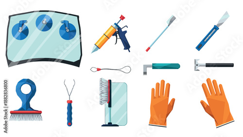 Car glass repair tools: essential equipment set for auto glass installation and maintenance