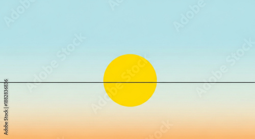 Sun setting behind a power line at dusk with a gradient sky transitioning from blue to orange hues