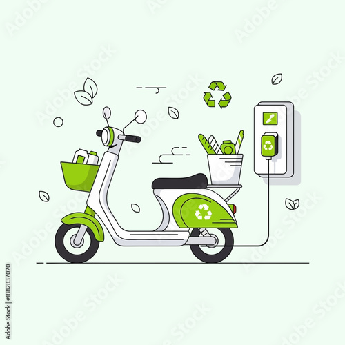 Eco-Friendly Electric Scooter Delivering Groceries Powered by Renewable Energy, Sustainable Future