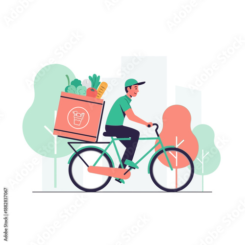 Eco-Friendly Food Delivery Service: A Bicycle Courier Transporting Fresh Groceries Through the City