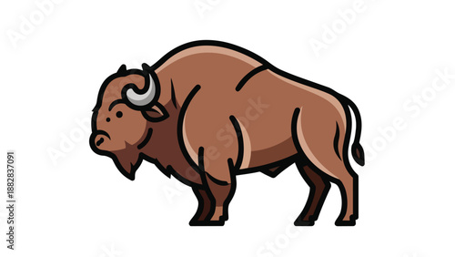 Stylized brown bison vector illustration, a powerful North American mammal icon