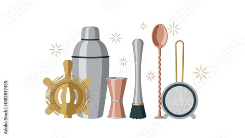Elegant Bar Tools Illustration For Crafting Exquisite Cocktails And Refreshing Drinks