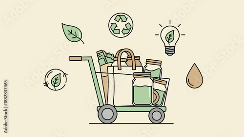 Eco-Friendly Shopping Cart Represents Sustainable Living And Conscious Consumption