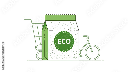 Eco-Friendly Shopping With Bicycle and Cart: Sustainable Lifestyle Illustration