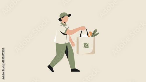 Eco-Friendly Shopping With Natural Food Bag and Green Clothing Design