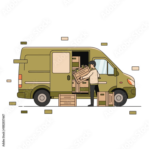 Efficient Delivery Process: A Driver Loads Packages Into A Transportation Van for Shipment Quickly
