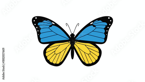 An elegantly rendered butterfly illustration featuring beautifully contrasting blue and yellow wings, evoking themes of natural beauty, freedom, and