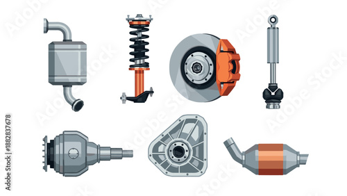 Stylish mechanical parts set with modern automotive components