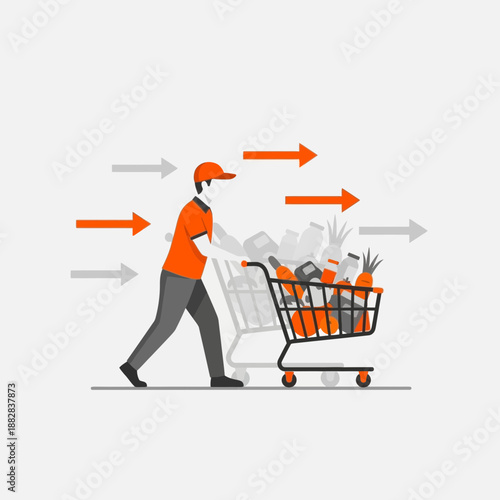 Efficient Grocery Delivery Service Depicted with Arrows and a Delivery Professional