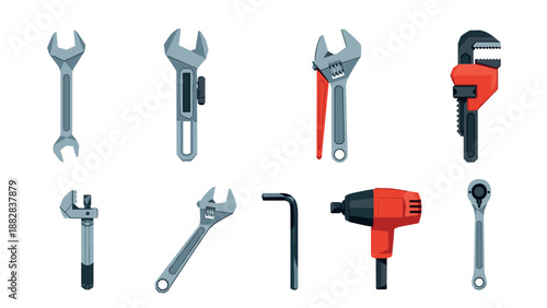 Realistic assorted wrenches and tools collection for repair and maintenance