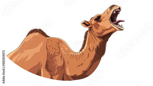A Desert Messenger's Vocal Expression: A Stylized Camel Cries Out Loudly to the Vast Sky Above