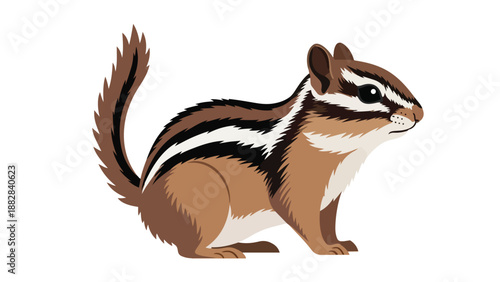 A precise vector illustration of a charming chipmunk, showcasing its iconic brown fur with distinct black and white stripes. Ideal for educational