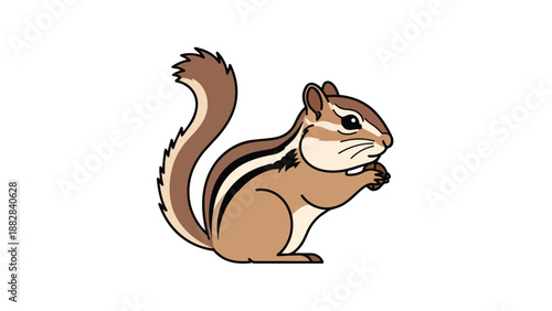 Charming woodland chipmunk cartoon illustration foraging for food with tiny paws