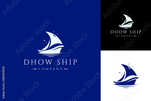 Dhow Sailing Boat logo design, Traditional Sailboat from Asia Africa on the Sea Ocen River