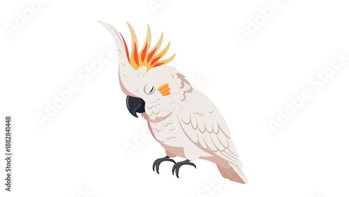 Adorable white cockatoo peacefully resting with its vibrant yellow crest and closed eyes