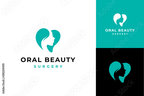 Oral Facial beauty logo design, dentist dental tooth teeth shape and silhouette of beauty woman face.