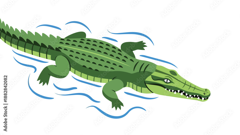 Obraz premium Vivid green alligator illustration dynamically swimming through calm waters showcasing its powerful form