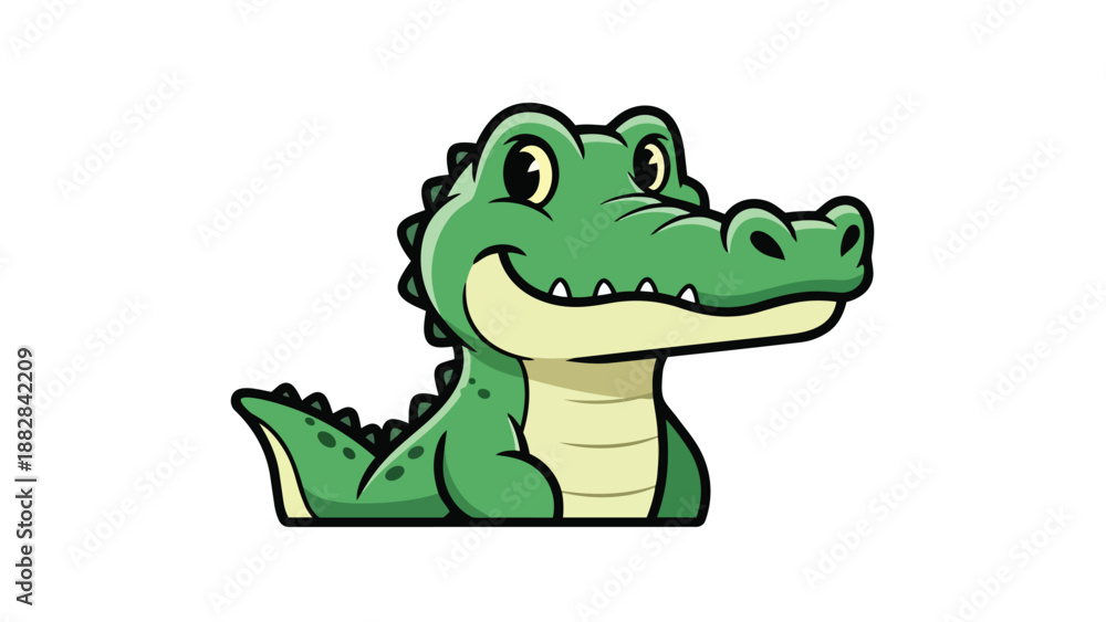 Fototapeta premium A charming animated green alligator illustration with a friendly smile, perfect for playful designs and themes.