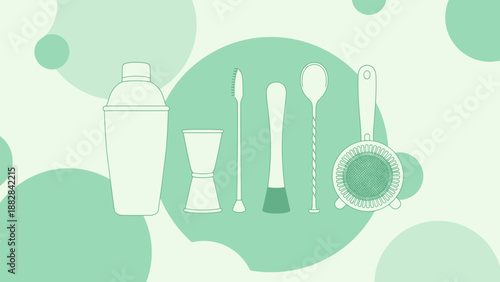 Essential Bar Tools and Drink Preparation Equipment in a Stylish Minimalist Design