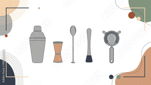 Essential Bar Tools and Drink Preparation Equipment in Modern Minimalist Design