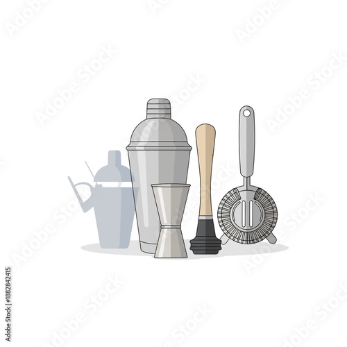 Essential Bar Tools and Equipment Illustration for Crafting Delicious Mixed Cocktails and Beverages