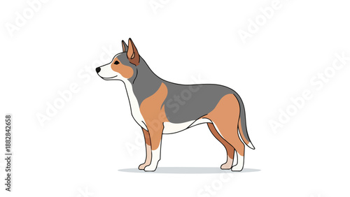 Vibrant cartoon illustration of a loyal domestic canine companion with sleek fur and alert posture standing attentively with keen senses ready to