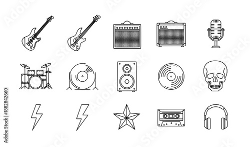 Rock n roll editable stroke vector icons set for professional music and event design