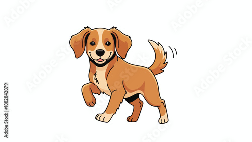 A delightful brown and white cartoon puppy with a wagging tail and happy eyes, radiating pure joy for any design.