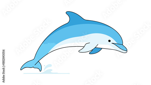 Cheerful blue dolphin leaping gracefully from ocean water creating gentle splashes a vibrant marine illustration capturing aquatic joy and energy in