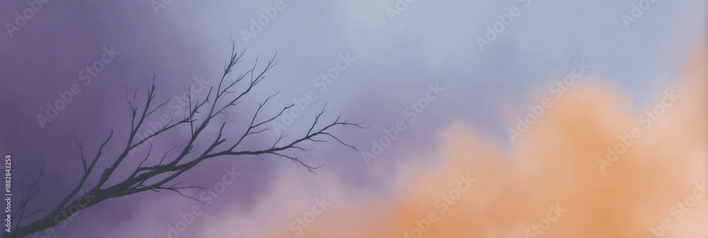 Fototapeta premium Tree branch is shown in the foreground of a cloudy sky