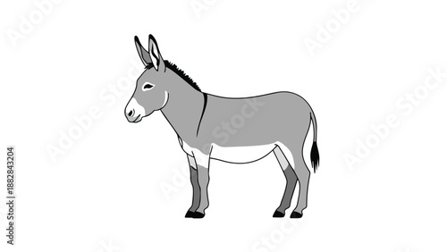 Monochromatic illustration of a standing grey donkey a simplistic yet charming portrayal of farm animal grace and resilience for various creative
