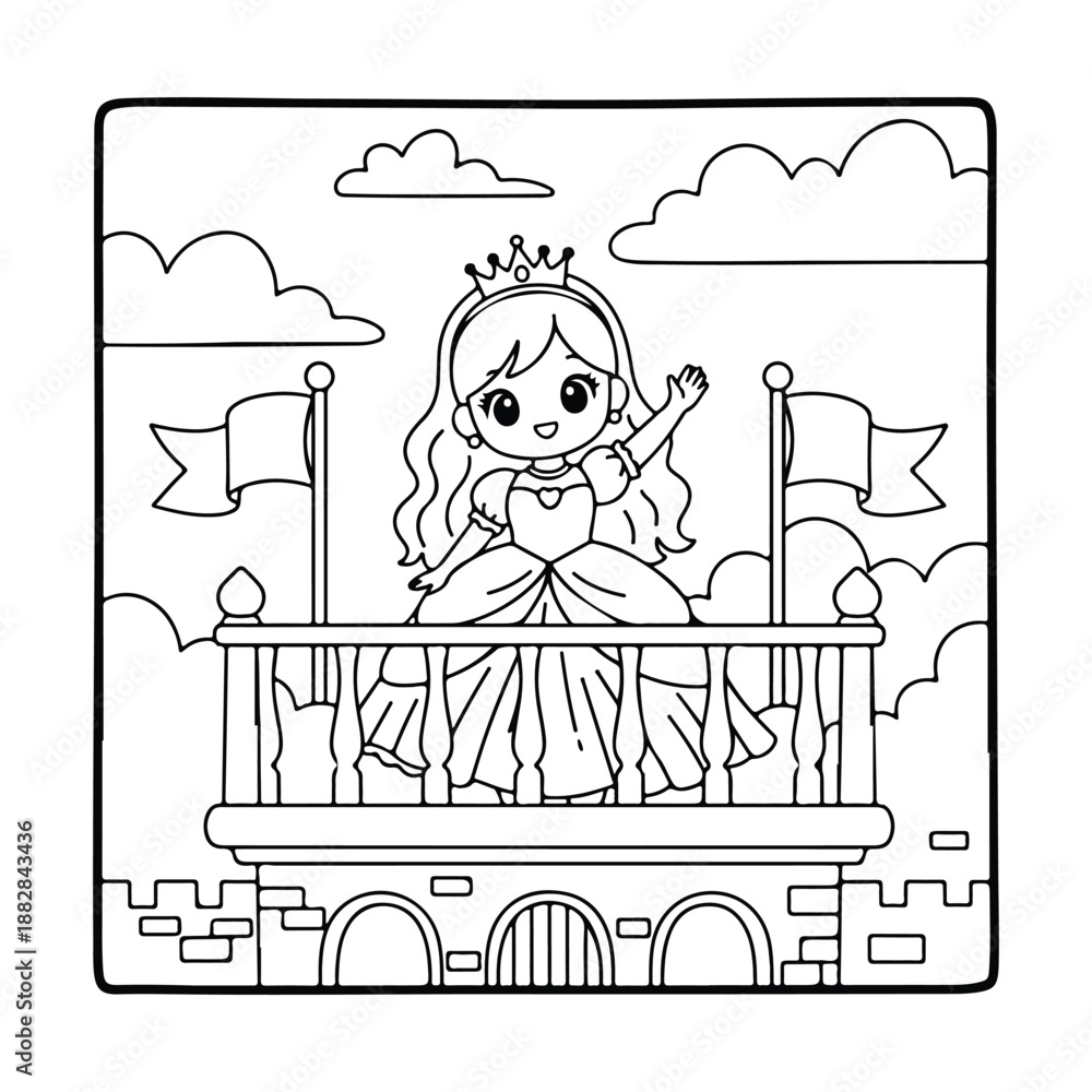 Obraz premium Cute Princess Coloring Pages for Kids. Line art, Easy bold coloring page, Coloring page, Cute Princess coloring page, Cute Princess moment