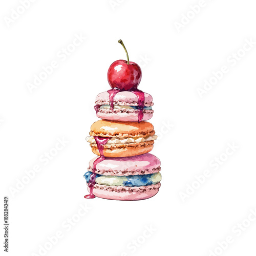 Macaroons Watercolor Art Style. Macaroons Hand Drawn Watercolor Vector Illustration for Trendy Design. Sweet Food Drawing Colorful Doodle Sketch Style for Banners, Posters, Prints, Café and Menus Desi