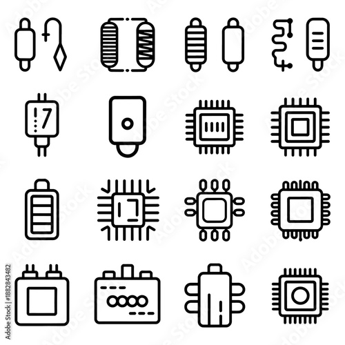 Qualityful electronic component line icon set 