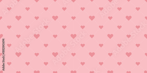 Delicate pink seamless pattern with hearts and white mesh. Romantic sweet background. Love and tenderness prints for textiles, tiles, paper, design, vector graphics