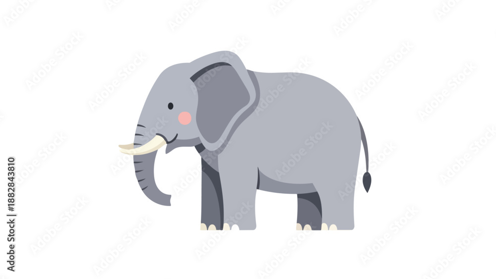 Obraz premium This charming illustration depicts a friendly grey elephant with adorable pink cheeks, standing majestically, perfect for children's educational
