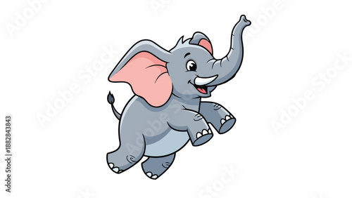 A delightful animated pachyderm leaps with joy, presenting a vibrant and cheerful illustration of an elephantine creature in playful motion against