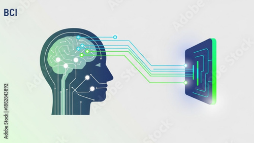 A vector graphic illustration of a human brain connected to a computer chip