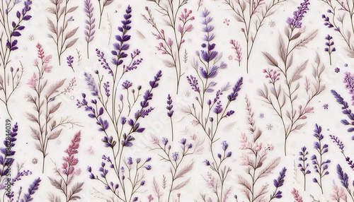 A lavender floral patchwork pattern with purple flowers soft for girls botanical, Ai generated image