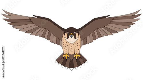 A majestic predatory bird illustration soaring with widespread wings and keen eyes, showcasing dynamic flight in a distinctive graphic style against