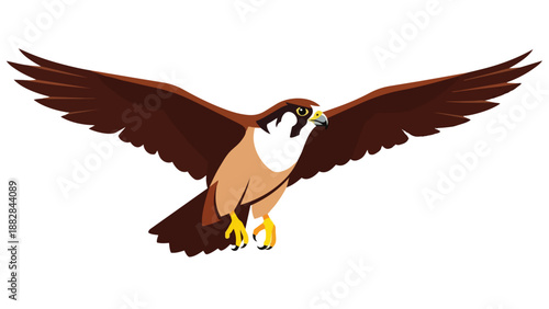 A majestic avian predator in mid-flight with wide wings, showcasing powerful grace and sharp vision. This dynamic illustration captures the essence